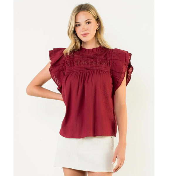 Flutter Sleeve Burgundy Top