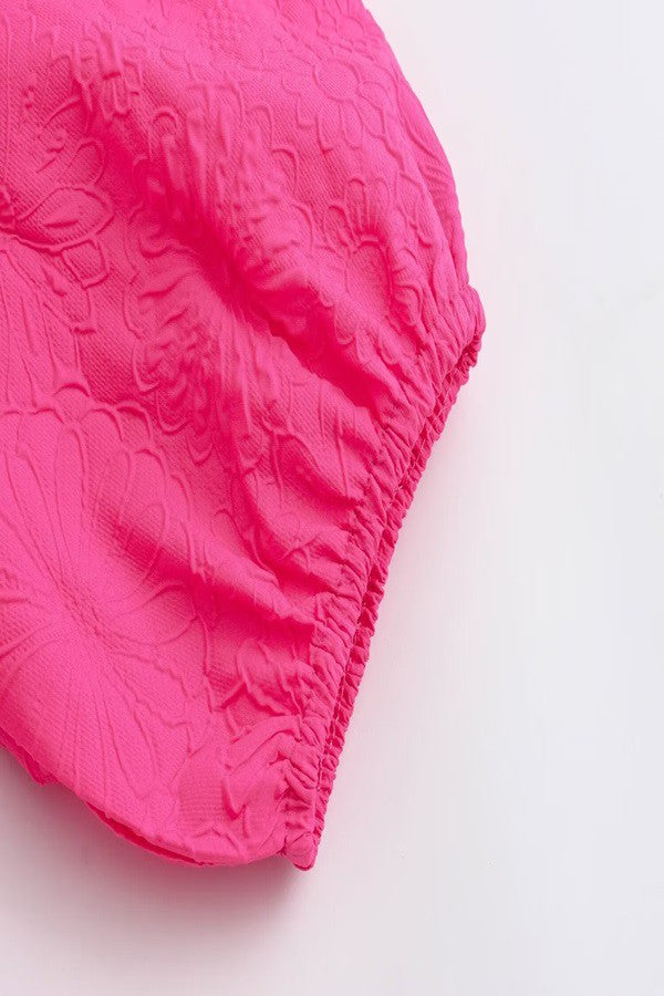 Hot Pink Textured Puff Sleeve Dress