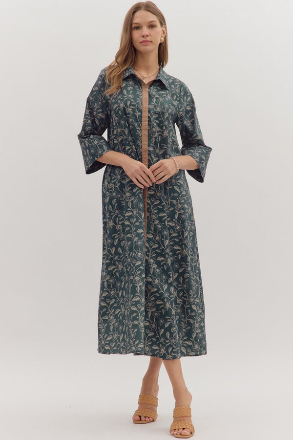 DK Navy Floral Print 3/4 Sleeve Midi Dress