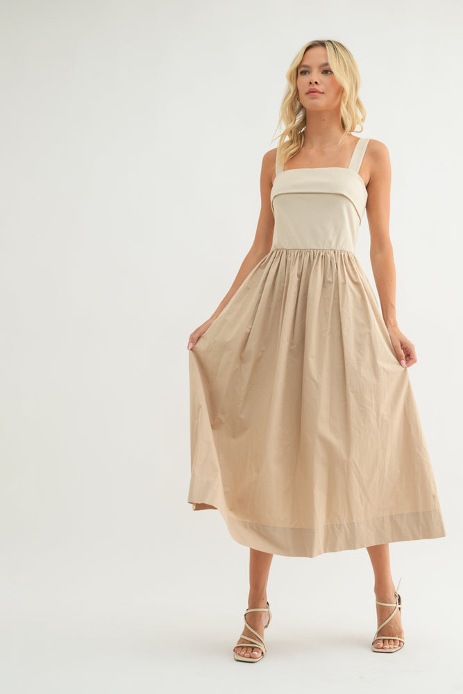 Mixed Fabric Tank Midi Dress - Taupe