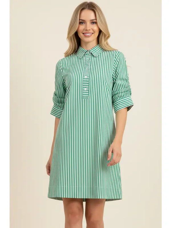 Green Stripe Button Down Mini Dress