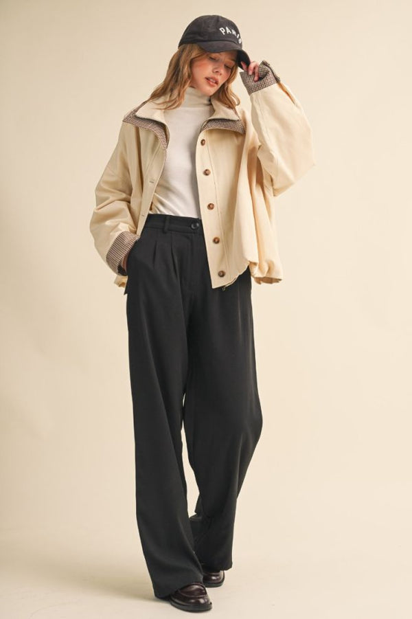 Oat Milk Bubble Hem Houndstooth Coat