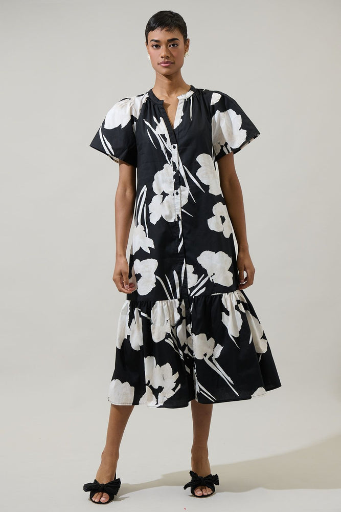 Shadow Floral Cora Button Up Midi Dress