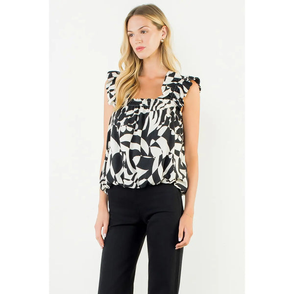 Geometric Black Print Top