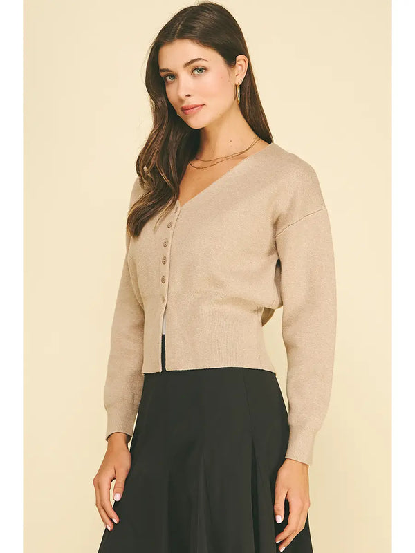 Taupe V-Neck Button Down Cardigan