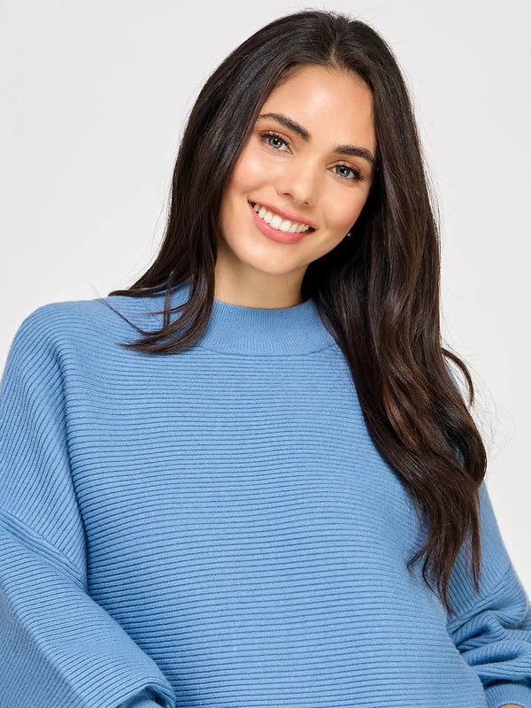 Balloon Slv Mock Neck Sweater Azure