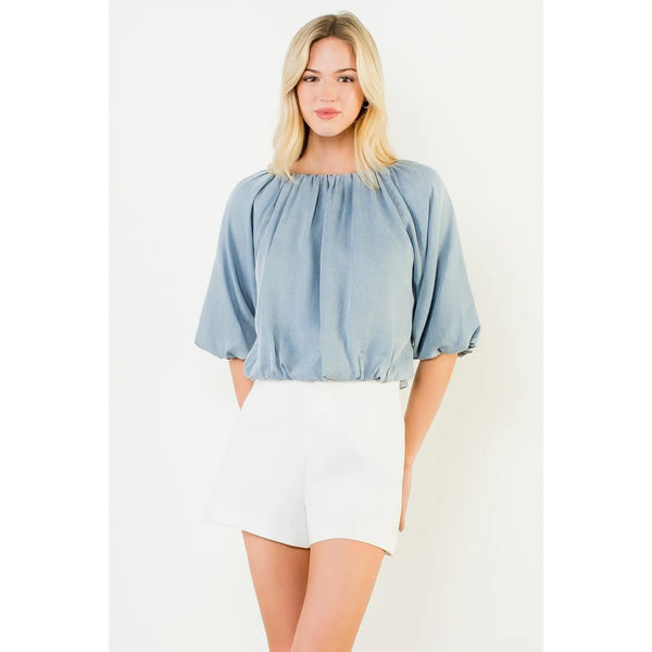 Denim Blue Short Sleeve Flowy Top