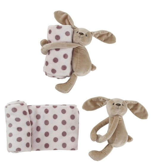 Plush Animal w/ Polka Dot Blanket
