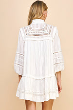 Button Down Crochet Mini Dress Off White
