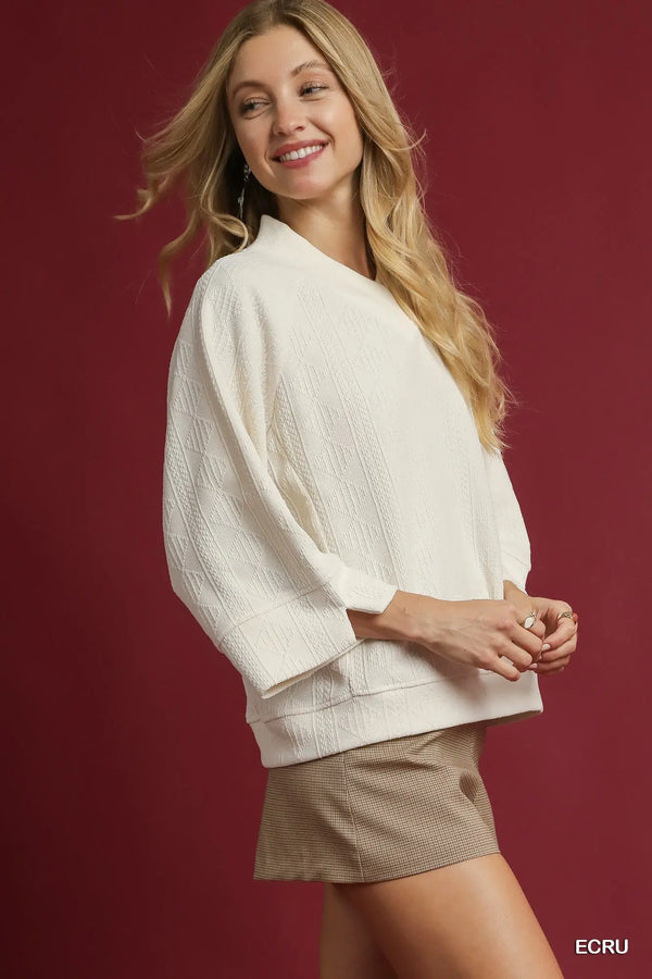 Ecru Textured Knit V-Neck Top