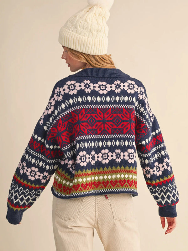 Navy Fair Isle Sweater Cardigan
