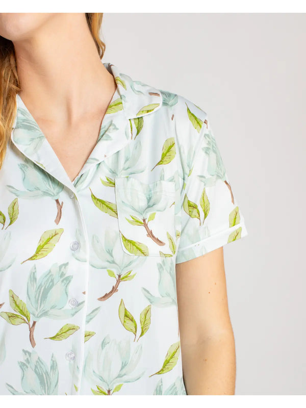 Audrey Short Sleeve Button Up Sleep Shirt Aqua/Multi