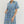 Striped Blue Floral Print Midi Dress Featuring Shirt Collar w Drawstring Waist