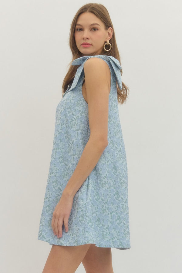 Blue Floral Sleeveless Mini Dress