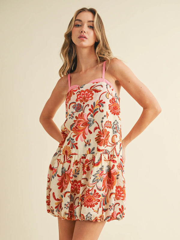 Floral Print Bubble Hem Adjustable Straps Dress