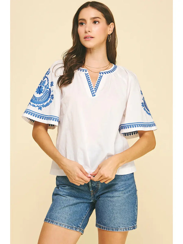 Off White Bohemian Embroidered Blouse Top