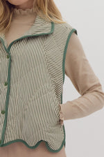 Striped Quilted Vest - Hunter Green