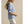 Ruched Light Blue Sleeve Striped Button Down Shirt