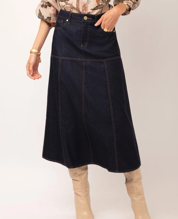 Anola Denim Midi Skirt Dark Bayou Rinse Wash