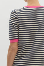 Navy Striped Top w/ Hot Pink Trim