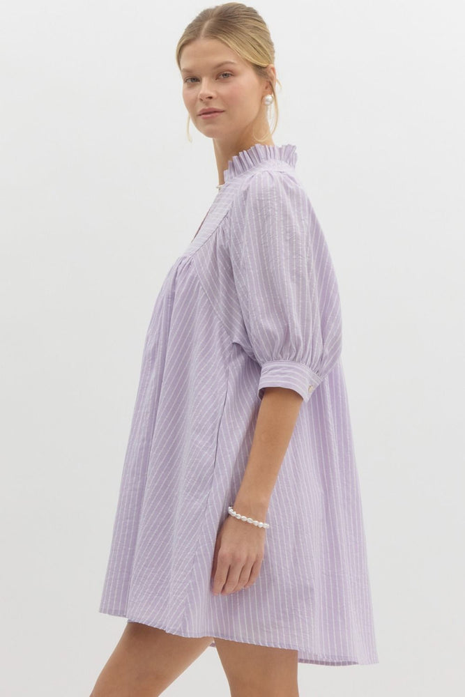 Pinstripe V-Neck Dress - Lavender