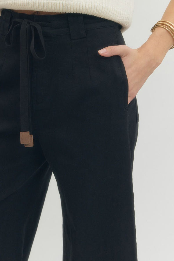 Solid Black Wide Leg Pants w Drawstring