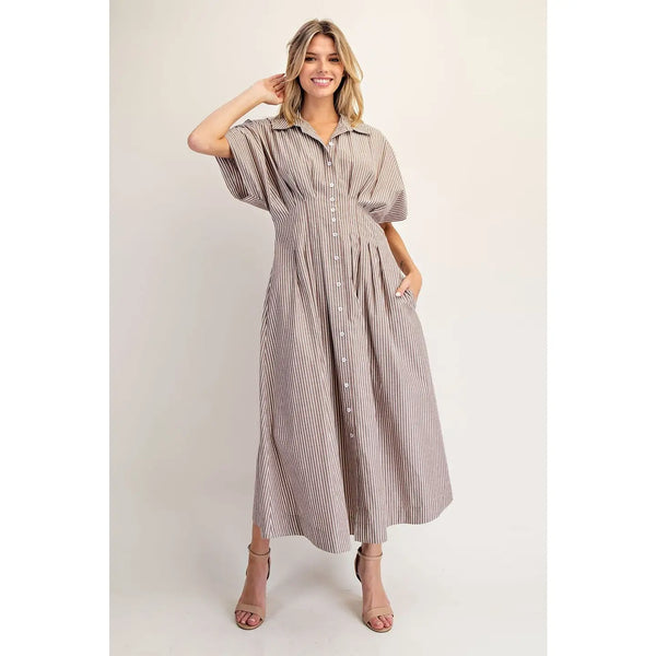 Striped Pleated Maxi Dress