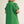 Short Kelly Green Puff Sleeves Shift Dress w Baroque Floral Applique