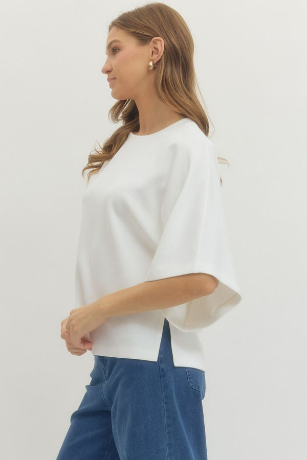 Solid Off-White Relaxed-Fit Top
