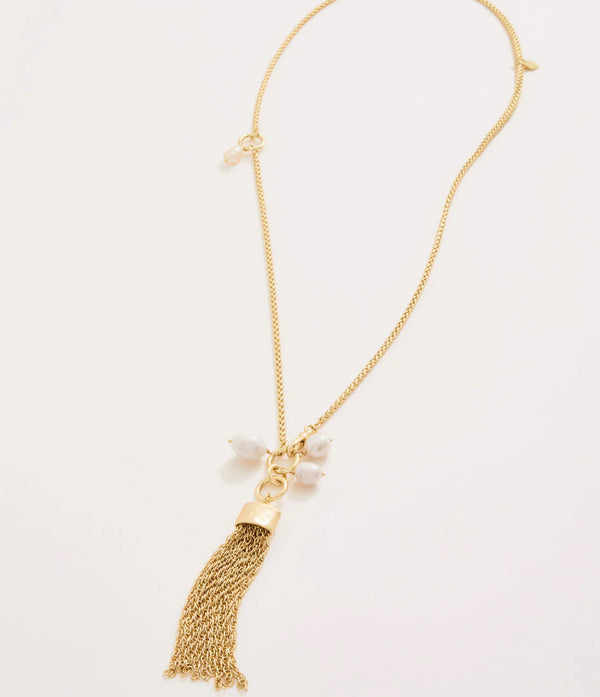Tassel Convertible Lariat Necklace 28" Pearl