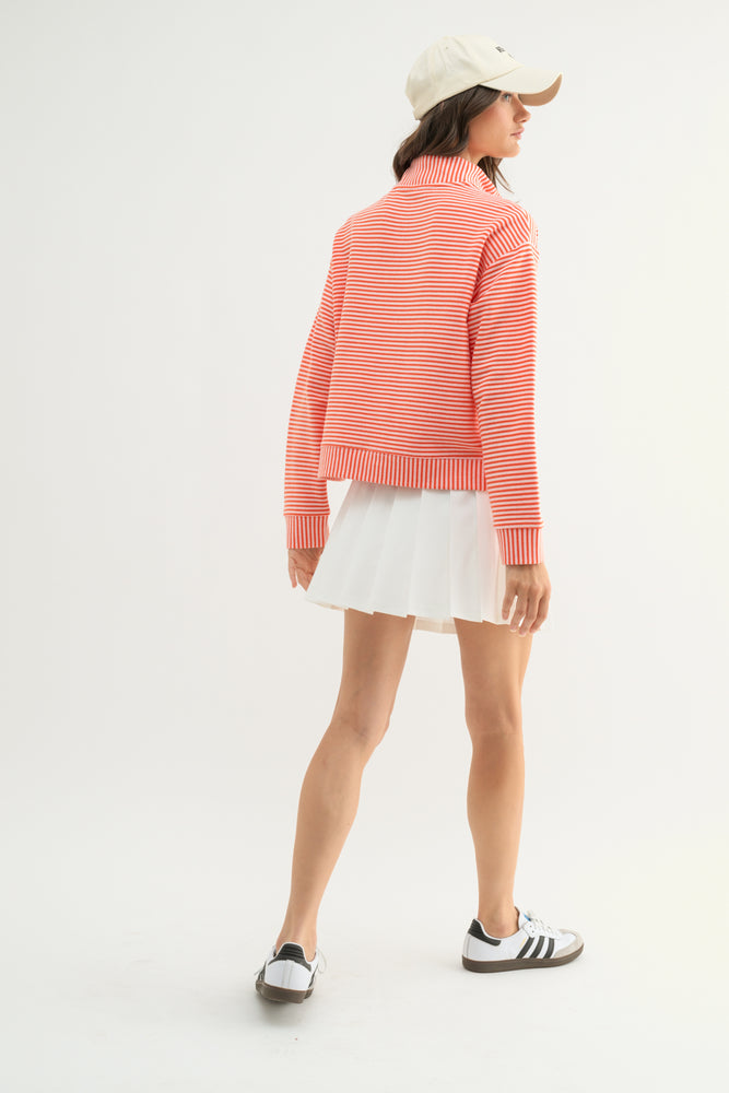 Striped Half Zip Pullover Coral/Blush