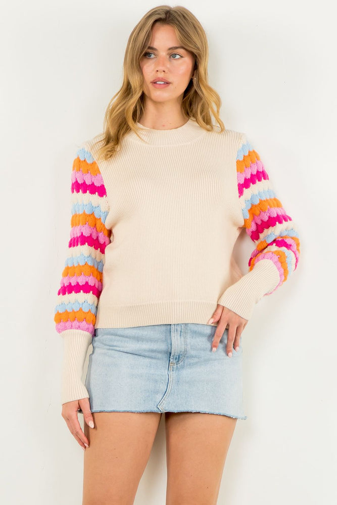 Rib It Pattern Sleeve Sweater