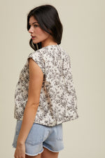 Floral Cap Sleeve Blouse Ecru