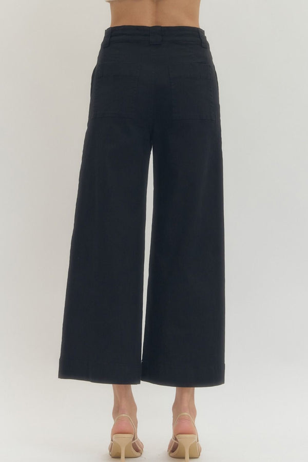 Solid Black Wide Leg Pants w Drawstring