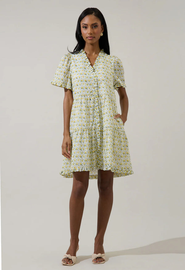 Trinny White & Yellow Floral Kara Shift Mini Dress