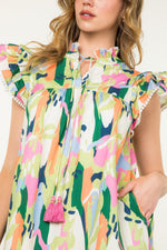 Flutter Sleeve Multi Color Dress