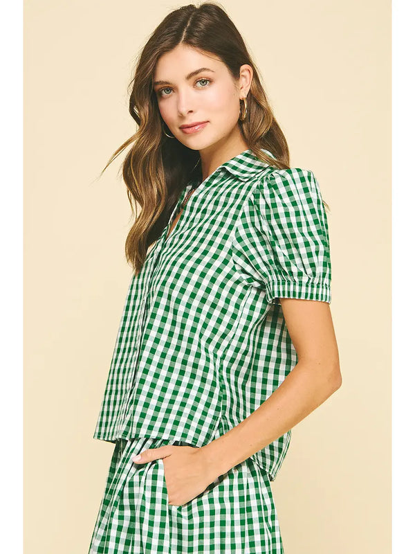 Green Gingham Button Down Shirt