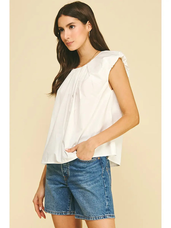 White Pleated Flutter Sleeve Blouse