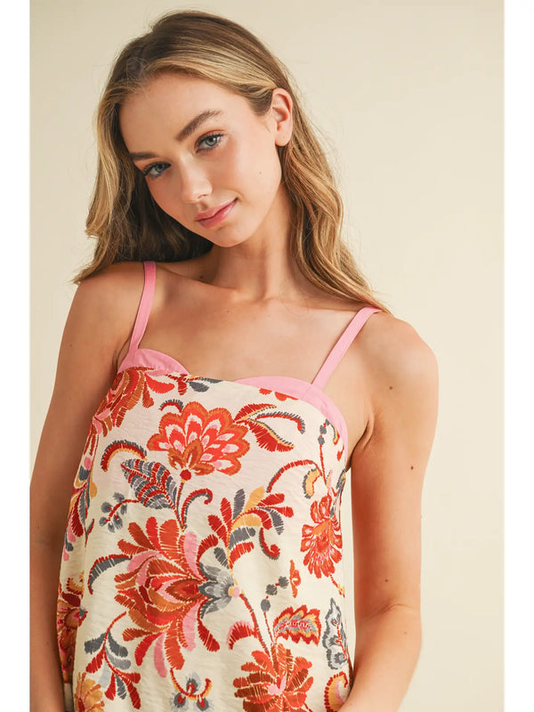 Floral Print Bubble Hem Adjustable Straps Dress
