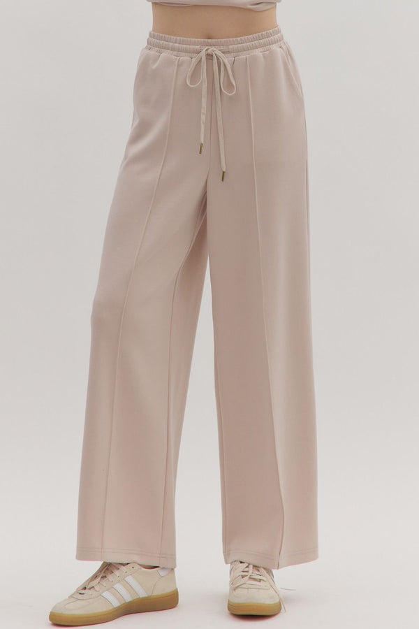 Almond Wide-Leg Pants w Drawstring