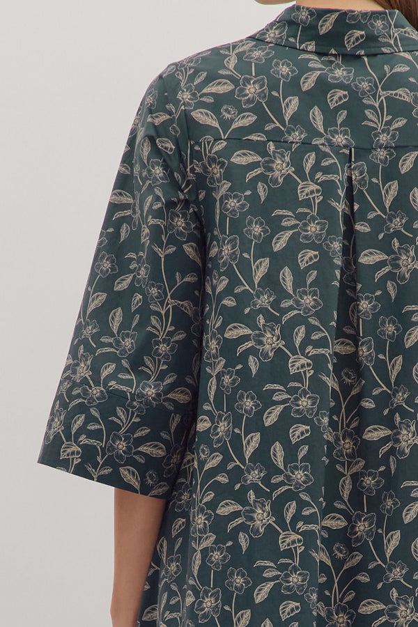 DK Navy Floral Print 3/4 Sleeve Midi Dress