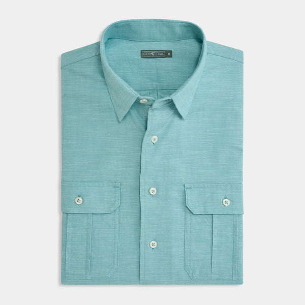 Teal Parker Cotton/Tencel Short Sleeve Sport Shirt