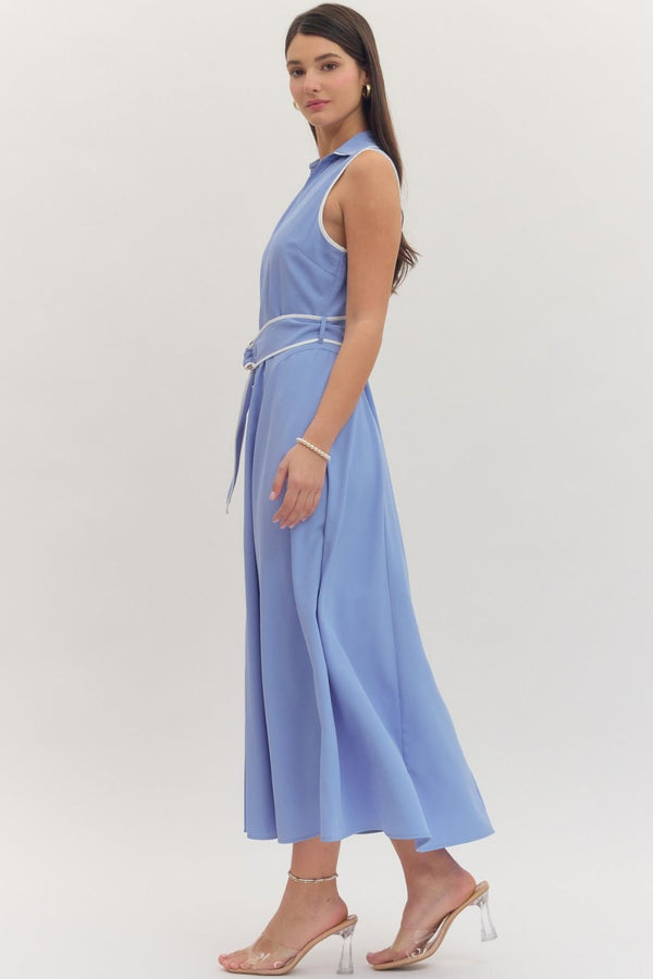Chambray Sleeveless Midi Dress w Removable Belt