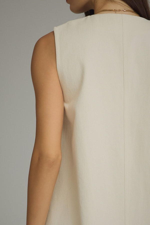 Ecru Mini Dress Featuring Front Pockets With Metal Accent