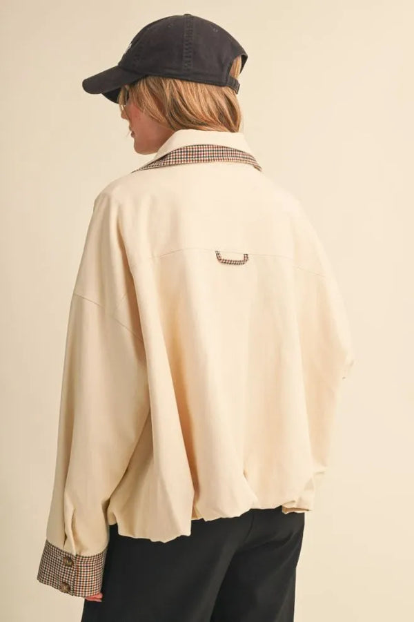 Oat Milk Bubble Hem Houndstooth Coat