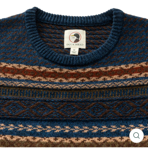 Birch Fair Isle Crewneck Sweater Maritime Blue Heather