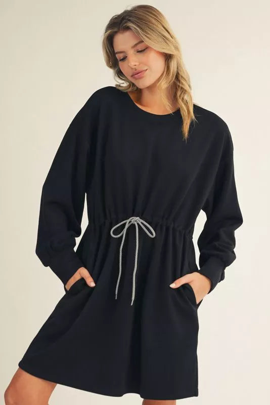 Black Drawstring Casual Dress