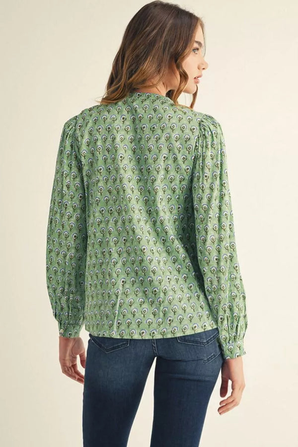 Floral Tie-Front Blouse in Green