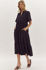 Black Short Sleeve Tiered Midid Dress