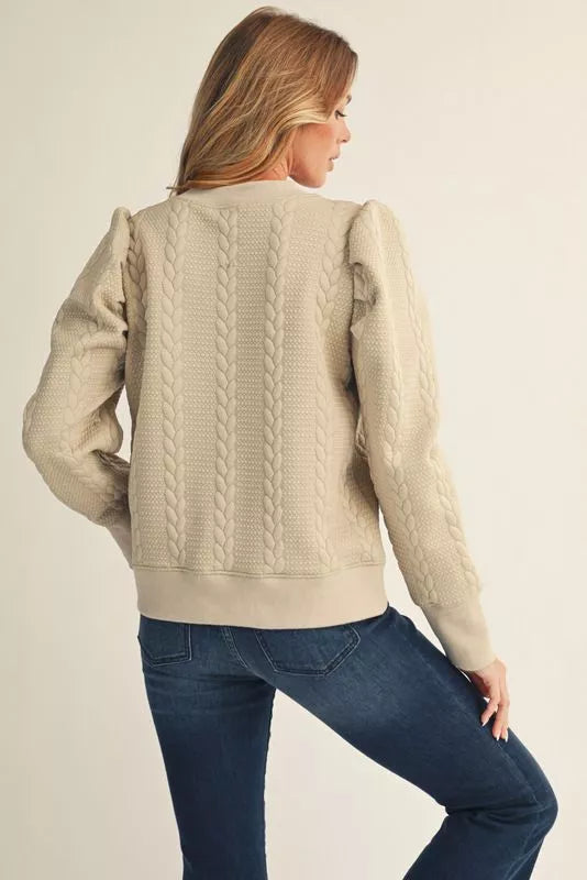 Puff Shoulder Braid Textured Top